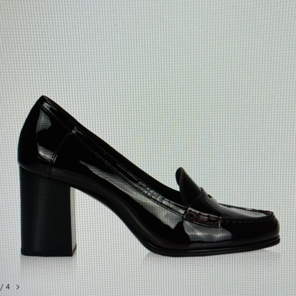 Michael Kors Patent Burgundy Heeled Loafers - Picture 1 of 4
